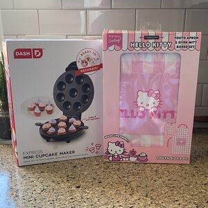 Dash Express Mini Cupcake Maker and Hello Kitty Apron Set - Black and Pink